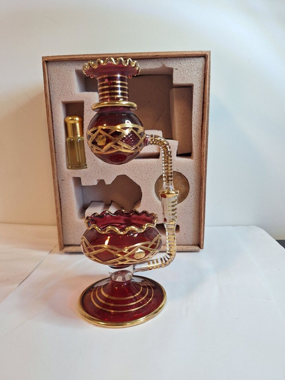 Egyptian Handblown Oil Burner Unique Orama Crystal, 14K Gold Liner Design.